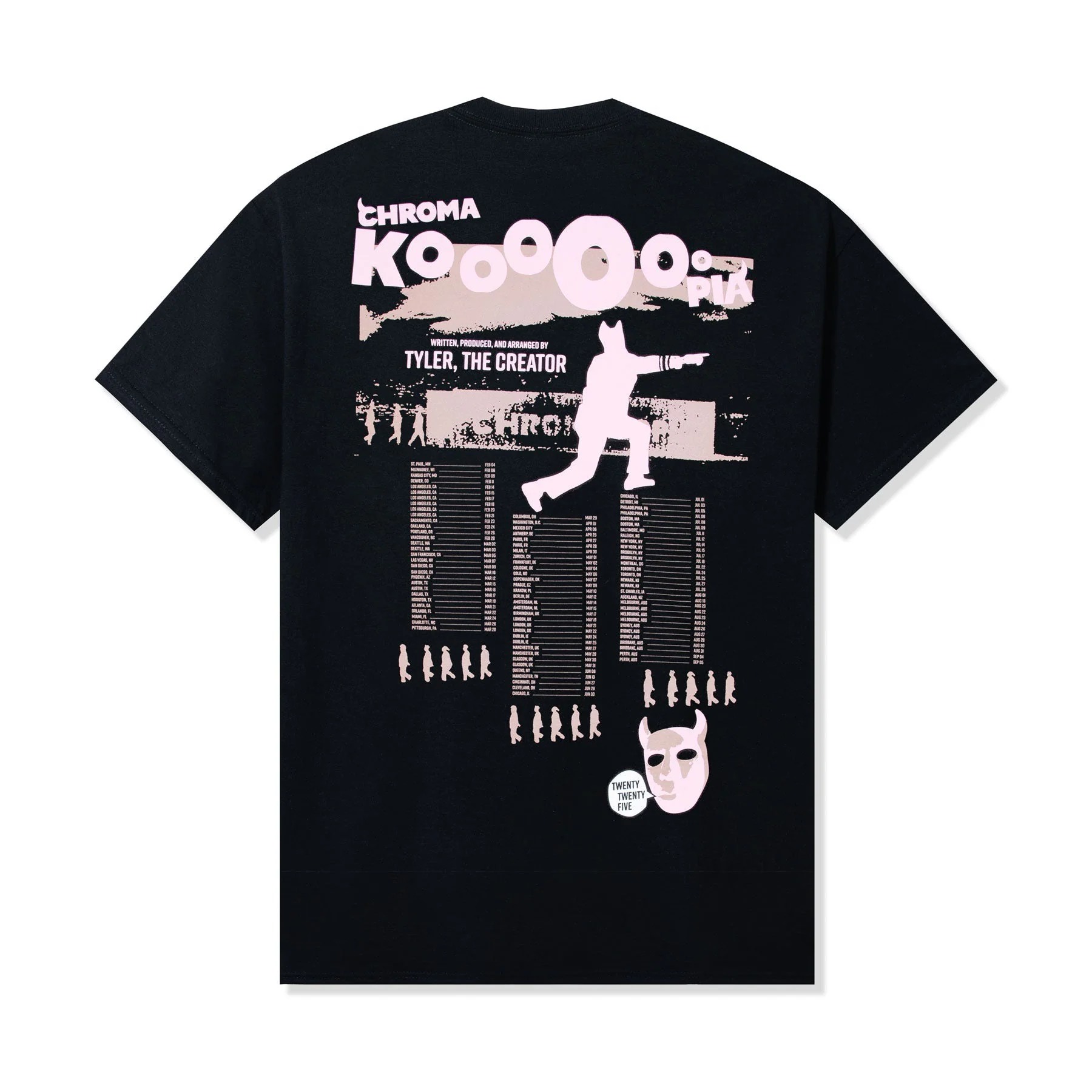 CHROMAKOPIA MERCH - CHROMAKOPIA SIGNATURE TOUR DATES PINK BLACK TEE CHROMAKOPIA MERCH - CHROMAKOPIA SIGNATURE TOUR DATES PINK BLACK TEE